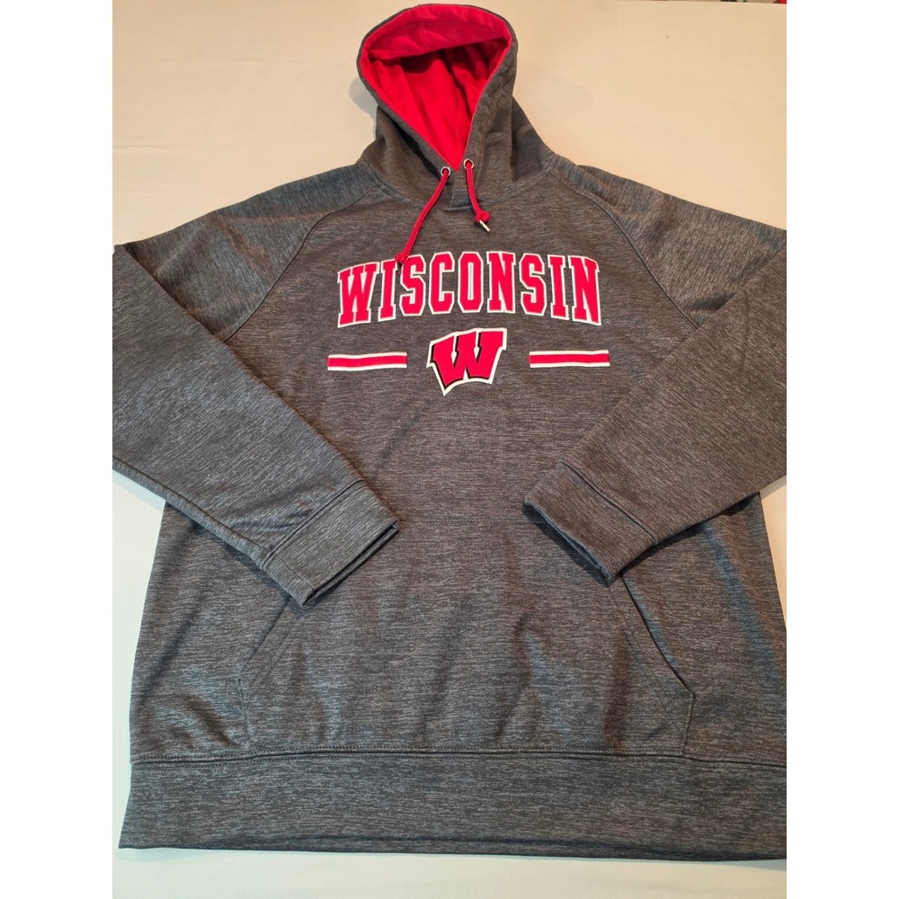Colosseum Wisconsin Badgers‎ Mens Large Gray Heather Hoodie Sweatshirt NCAA W